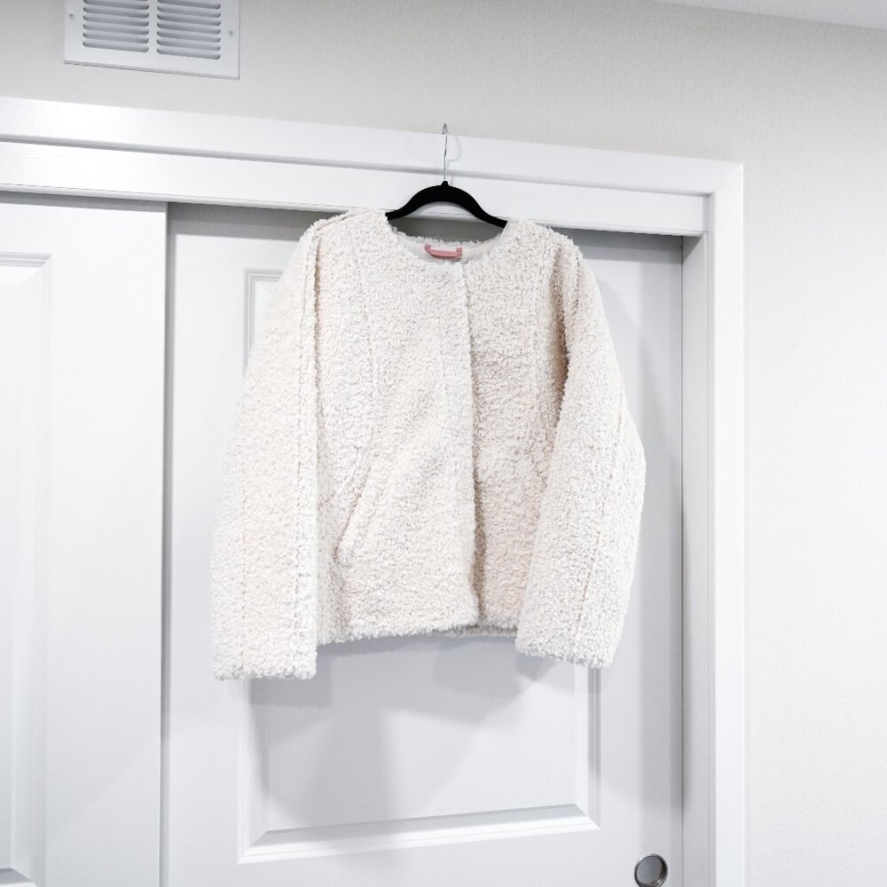 Boden Cream Teddy Jacket Plush Textured Design - Picture 3 of 12